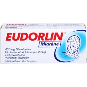 Köp EUDORLIN Migrän 400 mg filmdragerade tabletter för behandling av den akuta huvudvärksfasen av migrän med och utan aura, 20 tabletter online.