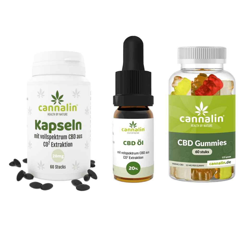 Köp Sie Probepaket 20% Vollspektrum + 20mg Kapseln + Gummies